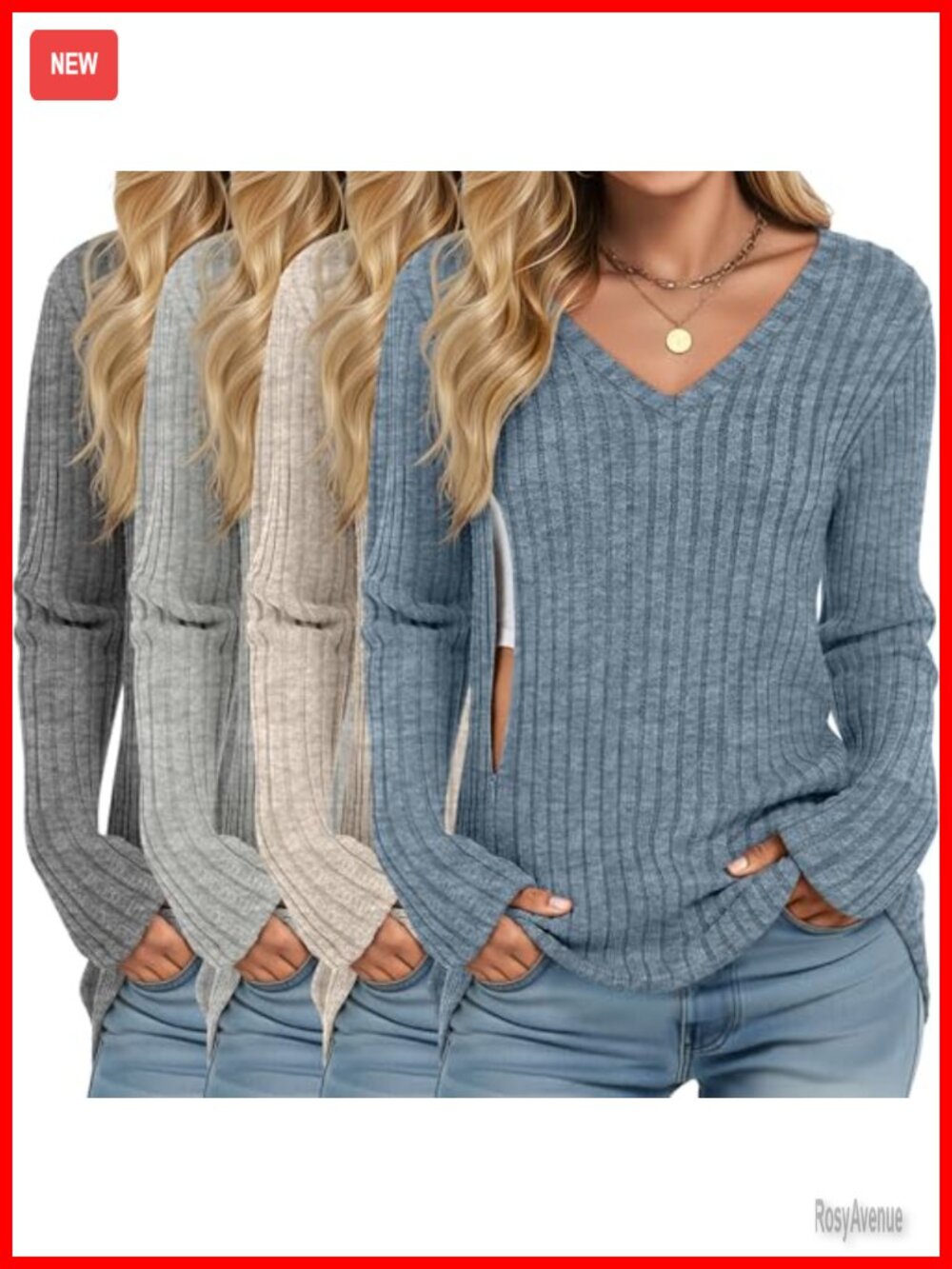 Maternity Nursing Tops 4 Pack V-Neck Long Sleeve Tees Breastfeeding